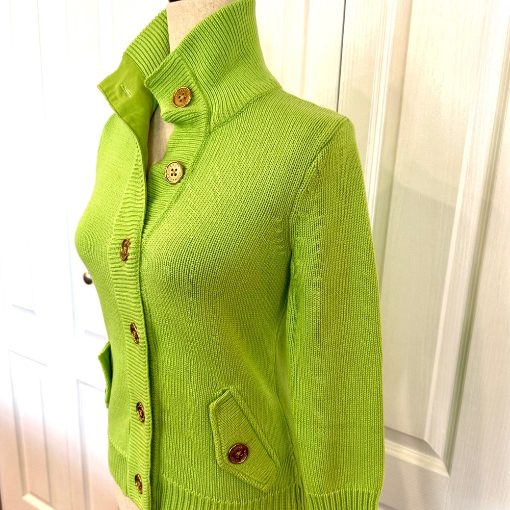 Ralph Lauren, Size P/P, Lime Green Button Up Sweater Jacket, 100% Cotton